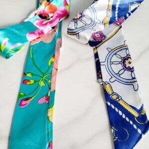 Set of 2 Twilly Scarves – Floral & Nautical Print for your Hair, Bags or Outfits